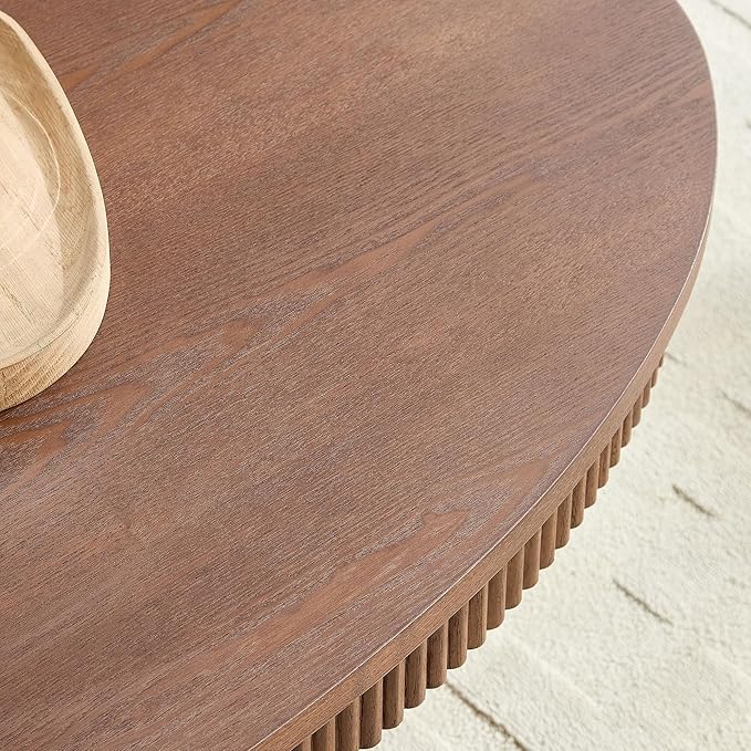 Modern Oval Coffee Table with Wood Pedestal,47.24" Farmhouse Center Table for Living Room, Ellipse Coffee Tables Tea Table for Bedroom, Apartment-Walnut-Ruum Studio Home