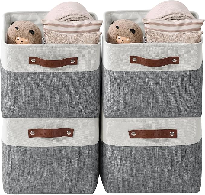 DECOMOMO Storage Bins Fabric Storage Baskets for Shelves, Linen Closet Organization Toys Nursery (Slate Grey and White, Large - 4 Pack)-Ruum Studio Home