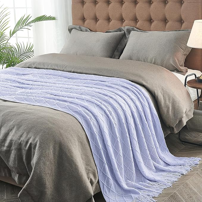 inhand Knitted Throw Blanket for Couch and Bed, Soft Living Room Home Decor Knitted Blanket with Tassel, Outdoor Lightweight Breathable Summer Blanket, Farmhouse Warm Woven Decorative, 50"x60"-Ruum Studio Home