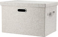 Large 17 36 Quart Collapsible Stackable Storage Bins with Lids, 1 Pack Beige Foldable Fabric Closet Storage Boxes with Lids, 4 Handles Toy Heavyduty Dark Gray Linen Storage Cube Box-Ruum Studio Home
