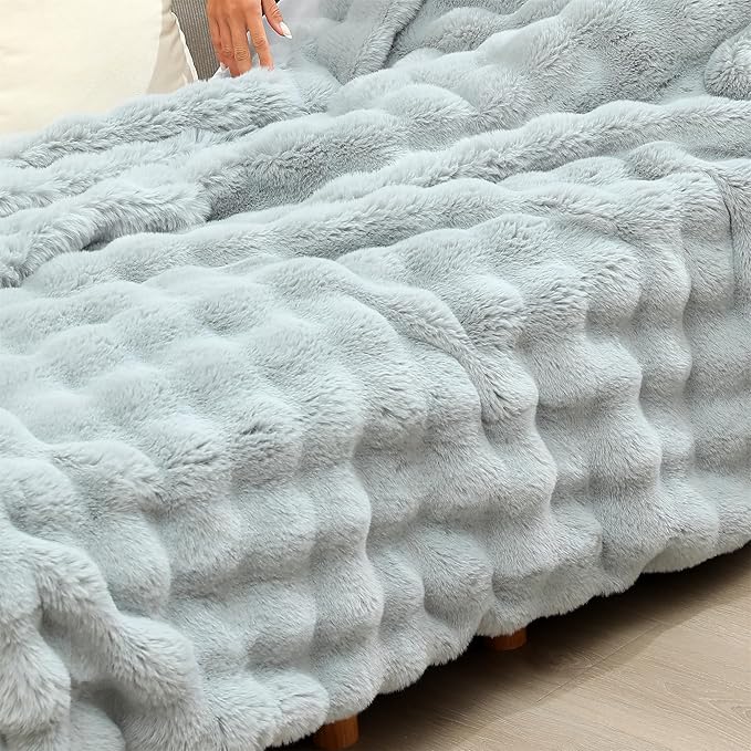 RYNGHIPY Faux Fur Throw Blanket Double Side Thick and Warm for Couch Plush Fluffy Faux Rabbit Fur Decoration for Sofa Chair and Bed Grey Winter Blanket (Grey, 51''x63'')-Ruum Studio Home