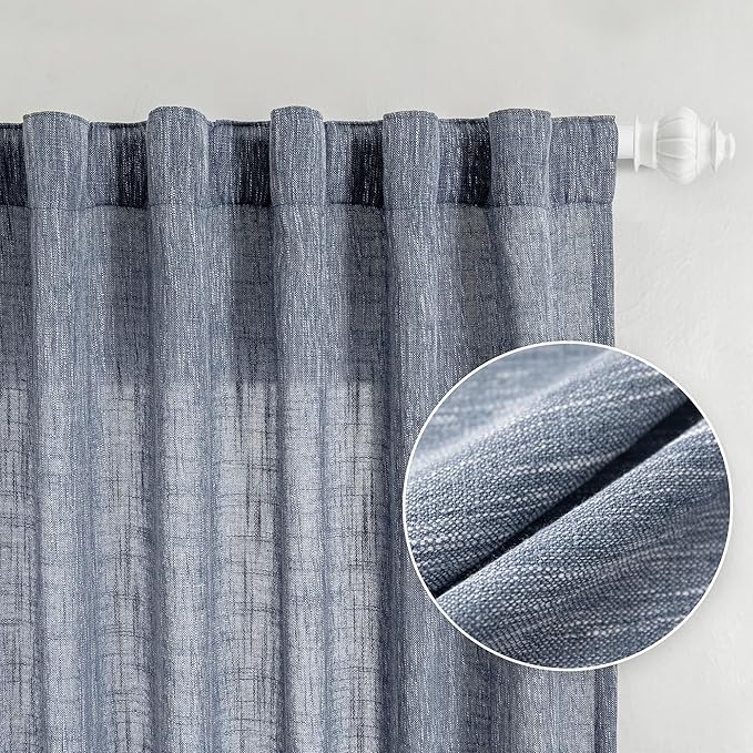 MYSKY HOME Semi Sheer Curtains 72 Inch Length, Light Filtering Window Drapes French Door Curtain Panels Privacy Shade Burlap Farmhouse Rustic Style for Doorways, 50" x 72", Dusty Blue, 2 Panels-Ruum Studio Home
