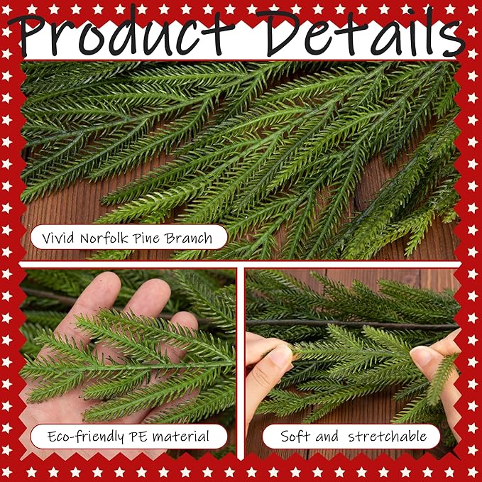 Watayo 6 Ft Christmas Norfolk Pine Garland, Dense Real Touch Pine Garland Ornament, Realistic Artificial Pines Greenery Garlands for Mantle, Table, Fireplace, Indoor, Outdoor Christmas Decoration-Ruum Studio Home