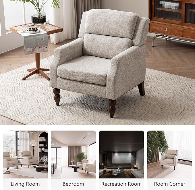 Kidol & Shellder Oatmeal Oversized Accent Chair for Living Room Set of 2 Modern Reading Chair with Back Wide Upholstered Comfy Single Sofa Chair Bedroom Lounge Side Corner Boucle Fabric Armchair-Ruum Studio Home