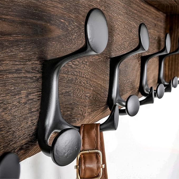 SKOLOO Wall Shelf with Hooks, 35-Inch Weathered Brown Coat Rack Wall Mount with Shelf Organizer - Lightweight & Sturdy, 5 Tri Hooks - Perfect for Entryway, Hallway, Living Room, Bedroom, Mudroom-Ruum Studio Home