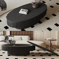 47.2''Oval Coffee Table with Storage, Mid Century Modern Fluted Drum Center Tables with Lid, Solid Wood Side Pedestal Coffee Table Tea Table for Living Room, Bedroom, Apartment-Black-Ruum Studio Home