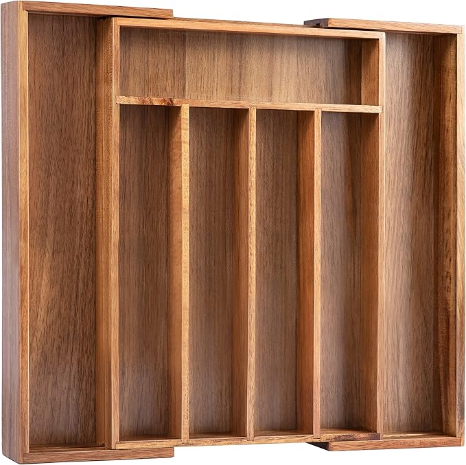 Bellsal Acacia Silverware Organizer Kitchen Drawer Organizer Expandable Bamboo Utensil Holder Cutlery Tray for Kitchen Utensil and Flatware Bedroom Office-Ruum Studio Home