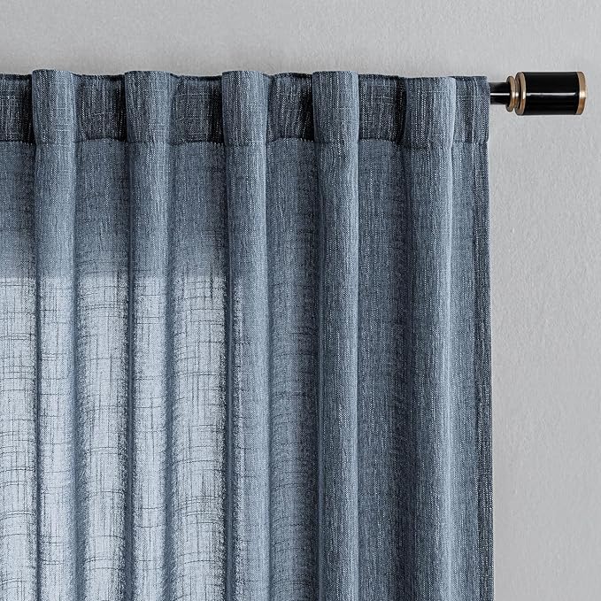MYSKY HOME Floor Length Bedroom Curtains 90 Inch Long Panels, Boho Curtains Farmhouse for Living Room Sliding Glass Door, Linen Look Texture Light Filtering Rod Pocket, 100" x 90", Dusty Blue, Pack-1-Ruum Studio Home