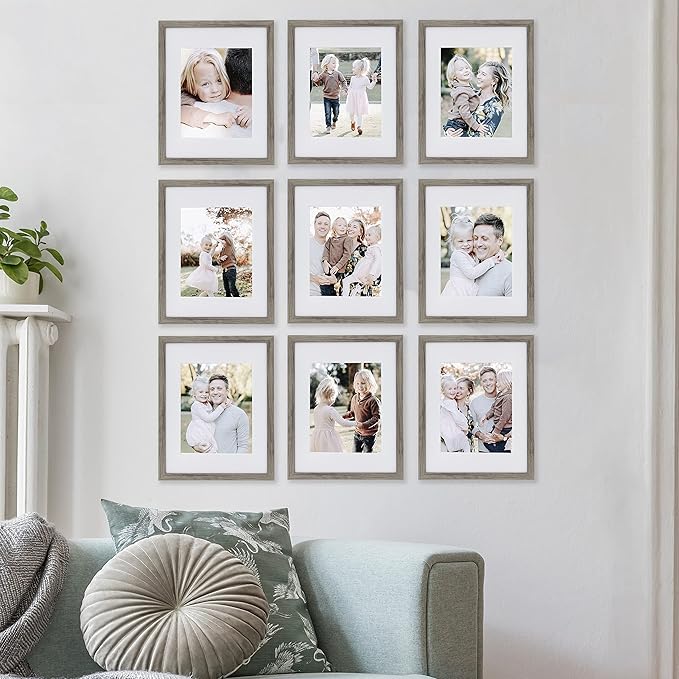 Sheffield Home 9 Piece Gallery Wall Frame Set, 11x14 Inch, Natural-Ruum Studio Home