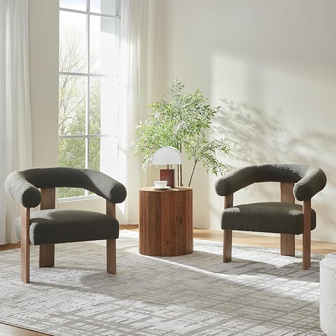 VKNOW Accent Chairs Living Room Chairs, Modern Upholstered Armchair with Solid Wood Legs, Comfy Barrel Arm Chairs for Living Room Office, Sage Green-Ruum Studio Home