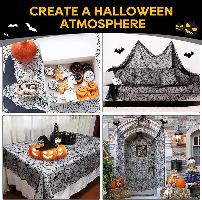 eZAKKA Halloween Table Cloth, 60"x104" Spider Webs Tablecloths Black Tablecloth Lace Fabric Table Cloths Spooky Table Cover for Rectangle Tables for Parties Gothic Halloween Home Decorations-Ruum Studio Home