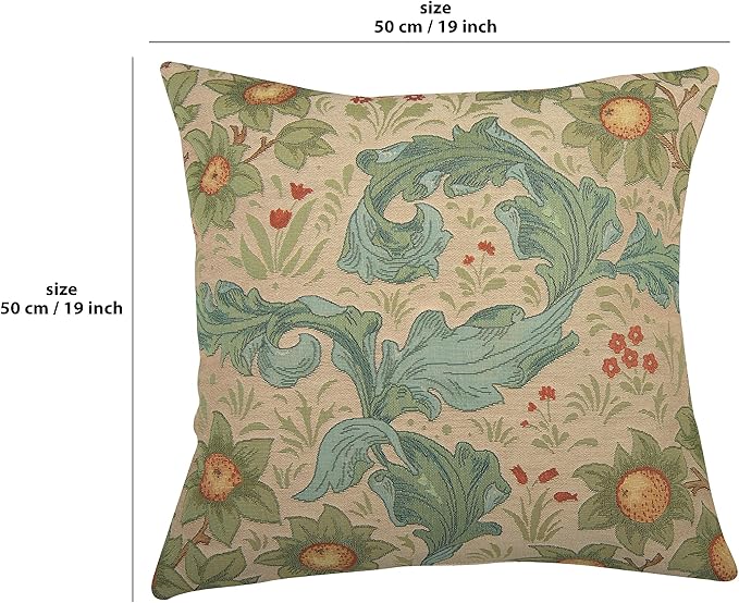 Charlotte Home Furnishings Decorative Tapestry Pillow Cover 19x19 in, Beige Arabesques Couch Pillow Cover, French Country Square Cushion Cases for Living Room Home Decor, Soft Cotton Jacquard Woven-Ruum Studio Home