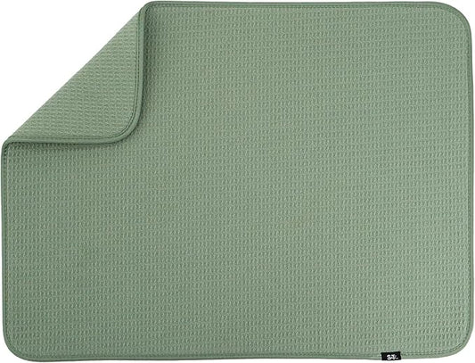 S&T INC. Dish Drying Mat XL, 18” x 24”, Absorbent Microfiber Kitchen Counter Mat, Dish Drying Pad for Dishes, Utensils, Pots and Pans, Extra Large, Sage Green-Ruum Studio Home