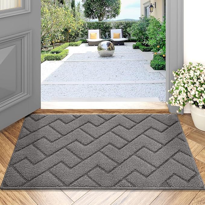 hicorfe Indoor Doormat, Odor-Free Door mat, Non Slip Door Mats 20"x31.5" Absorbent Resist Dirt Entrance Inside Floor Mats for Entryway Washable Low-Profile (Grey)-Ruum Studio Home