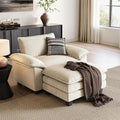 LINSY HOME Sofa Chair with Movable Ottoman - Corduroy Cloud Couch Chair Soft Comfy Modern Sofa Chaise Single Sleeper Chair Bed for Living Room Apartment Office, Beige-Ruum Studio Home