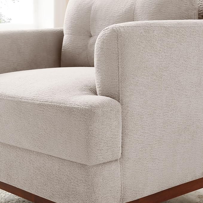 Modern Accent Chair with Terry Fabric, Upholstered Armchair with Spring Package Cushion & Solid Wood Frame, Comfy Lounge Chair for Living Room, Bedroom, or Reading Corner, Terry, Camel-Ruum Studio Home
