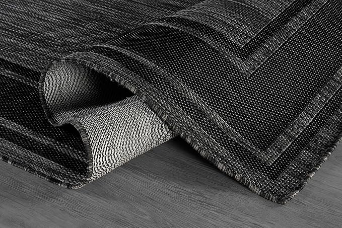 Beverly Rug Outdoor Rug 8x10 Modern Bordered Area Rugs for Indoor and Outdoor Patio Deck Porch Garden Waterproof Weather Sun Resistant Washable Outside Carpet (8 x 10 Black)-Ruum Studio Home