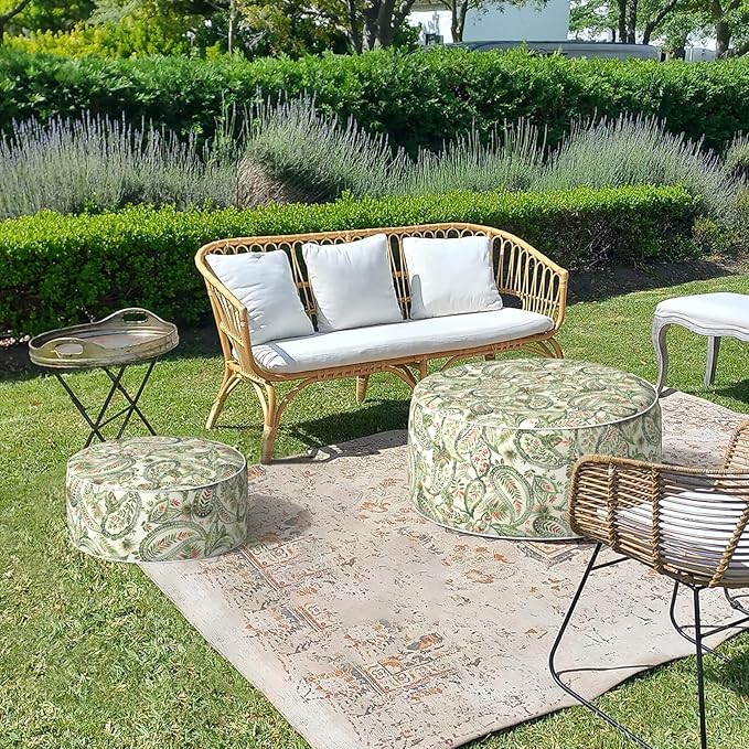 LVTXIII Inflatable Stool Ottoman Footrest with Handle, Decorative Fade-Resistant Foot Stool, Indoor or Outdoor Pouf for Home Garden and Camping Use, 21x21x9, Faylinn Shadow Paisley-Ruum Studio Home