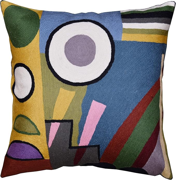 Kandinsky Modern Pillow Cover - Soul II | Mid Century Chair Cushions | Abstract Throw Pillows | Contemporary Pillowcase | Modern Couch Pillows | Hand Embroidered Cushion | Wool Size 18x18-Ruum Studio Home
