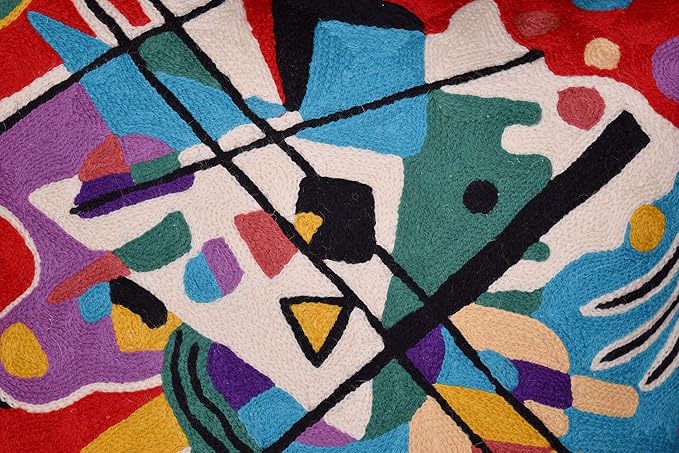 Kandinsky Modern Couch Pillow Cover - Red Painting | Abstract Toss Pillow | Modern Chair Cushion| Contemporary Pillow | Mid Century Chair Cushion | Hand Embroidered Pillow | Wool Size 18x18-Ruum Studio Home