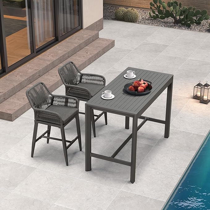 PURPLE LEAF 39.1'' Rectangle Outdoor Patio Counter Height Dining Table, Durable Aluminum Bar Height Pub Table for Counter Bar Stool, Water-Proof Tall Dining Table with Sturdy Legs, Grey-Ruum Studio Home