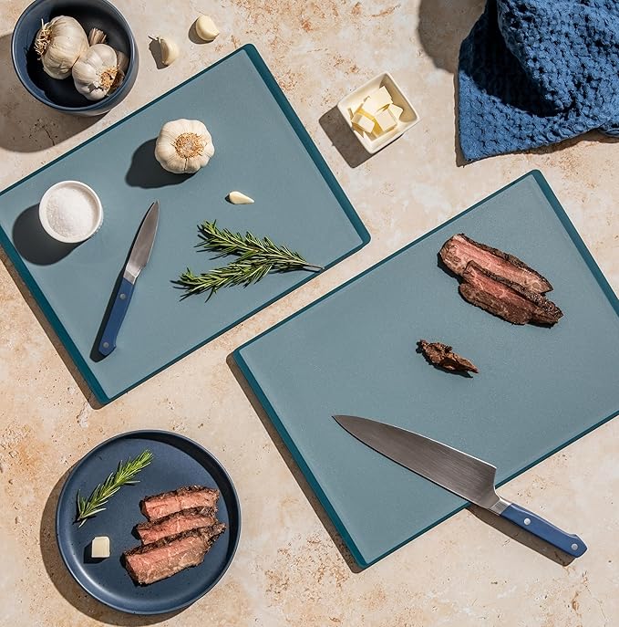 SMIRLY Plastic Cutting Board Set 3 Pieces, Non-Slip Dishwasher Safe Chopping Boards for Kitchen, Blue-Ruum Studio Home