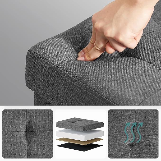SONGMICS Storage Ottoman Bench, Foldable Foot Rest with Legs, 15 x 30 x 15.2 Inches, End of Bed Bench, Storage Chest, Load up to 660 lb, for Living Room, Bedroom, Entryway, Slate Gray ULSF16GYZ-Ruum Studio Home
