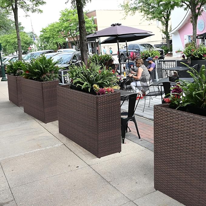 LEWIS&WAYNE Large Rectangular Block Planter Box Handmade Wicker Tall Planters for Outdoor Plants with Removable Liners Modern Planter for Indoor Outdoor Patio Deck - Brown, 32''x11''x24''-Ruum Studio Home