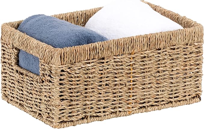 CENBOSS Wicker Baskets (Medium, Seagrass, 1PC) Rattan Storage Baskets for Shelves, Woven Seagrass Holder-Ruum Studio Home