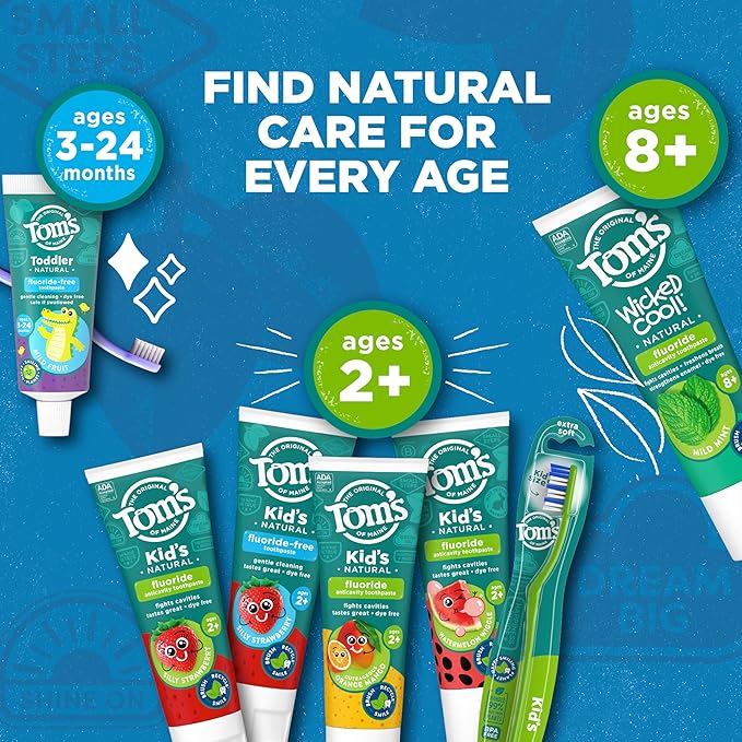 Tom's of Maine Natural Kid's Fluoride Free Toothpaste, Ages 2+, Silly Strawberry, 5.1 oz. 3-Pack (back in original formula)-Ruum Studio Home