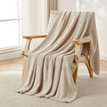 Joydeco Chunky Cable Knit Throw Blanket, Lightweight 100% Organic Cotton Soft Cozy Throw Twin Blanket for Couch Bed and Sofa, Rustic Breathable Farmhouse Blanket Gift for Women Men(Beige, 51"x63")-Ruum Studio Home