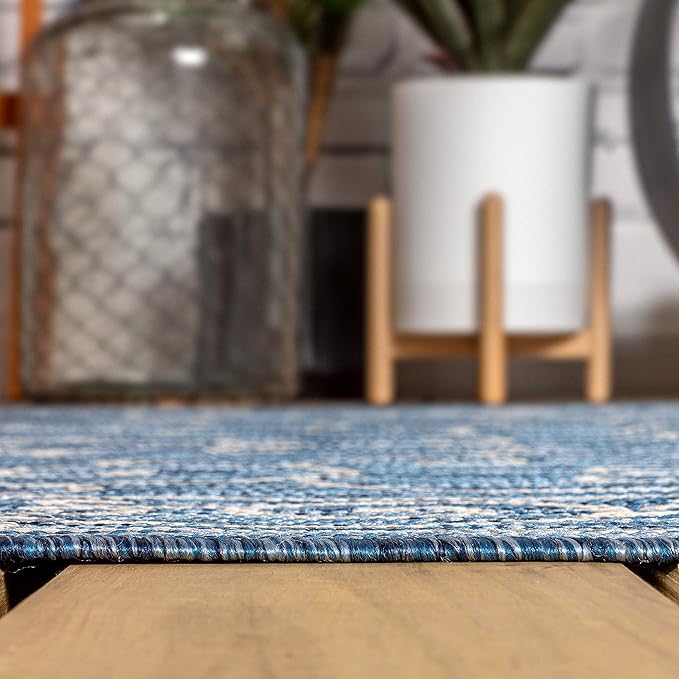 JONATHAN Y Vintage Filigree Indoor Outdoor Square Area Rug 8X8 Navy/Gray, Charleston Textured Weave for Backyard, Patio, Porch, Easy-Cleaning, High Traffic, Pet-Friendly, Non-Shedding (SMB106D-8SQ)-Ruum Studio Home