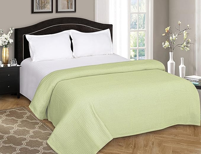 BELIZZI HOME 100% Cotton Bed Blanket, Breathable Bed Blanket Full Queen Size, Cotton Thermal Blankets Full Queen, Perfect for Layering Any Bed for All Season, Sage Green-Ruum Studio Home