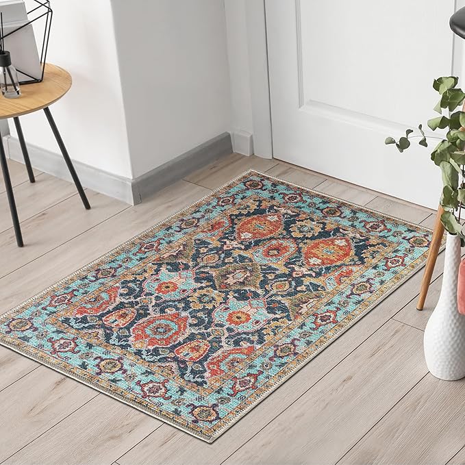 Keen Home Design 2x3 Rug - Machine Washable Entry Rug with Non-Slip Backing, Ideal for Enteryway, Kitchen, Bathroom, Laundry Room - Vintage, Easy Clean, Durable, Low Pile Rug - (2' x 3')-Ruum Studio Home