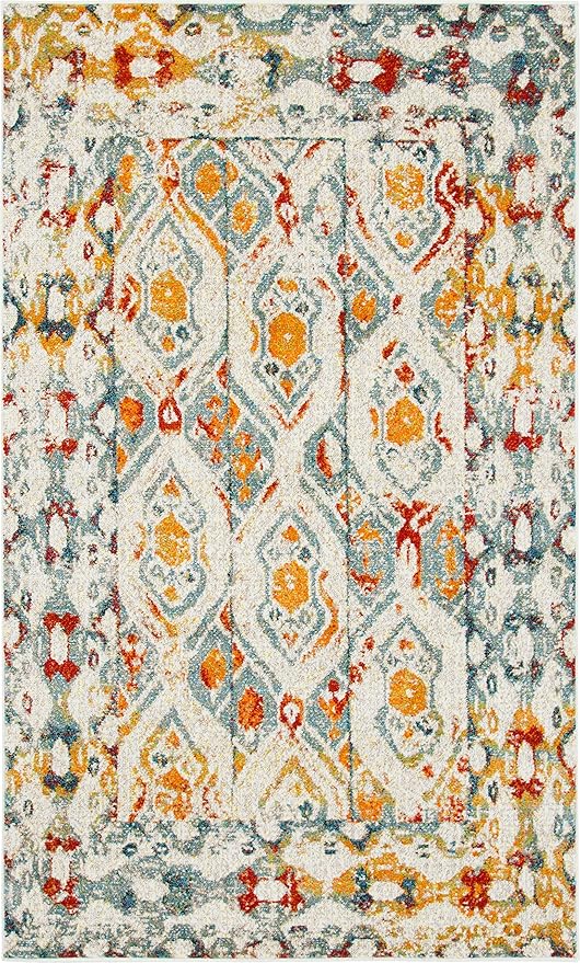 Unique Loom Rosso Collection Vintage, Geometric, Bohemian, Traditional, Distressed, Southwestern Area Rug, 5' 0" x 8' 0", Multi/Ivory-Ruum Studio Home