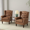 Accent Chair, Upholstered Armchair with Button Tufted High Back & Solid Wood Legs, Comfy Wingback Reading Single Sofa Chair for Small Spaces, Living Room, Bedroom (Leather Brown, Set of 2)-Ruum Studio Home