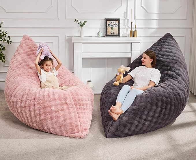 Hobestluk 3 in 1 Bean Bag Chair Giant Bean Bag Chairs for Adults with Bubble Cover Convertible Bean Bag Floor Cushion with Machine Washable Cover for Living Room (Bubble Dark Grey)-Ruum Studio Home