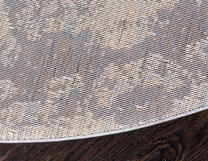Unique Loom Rosso Collection Vintage, Geometric, Bohemian, Traditional, Distressed, Southwestern Area Rug, Round 4' 0" x 4' 0", Light Gray/Ivory-Ruum Studio Home