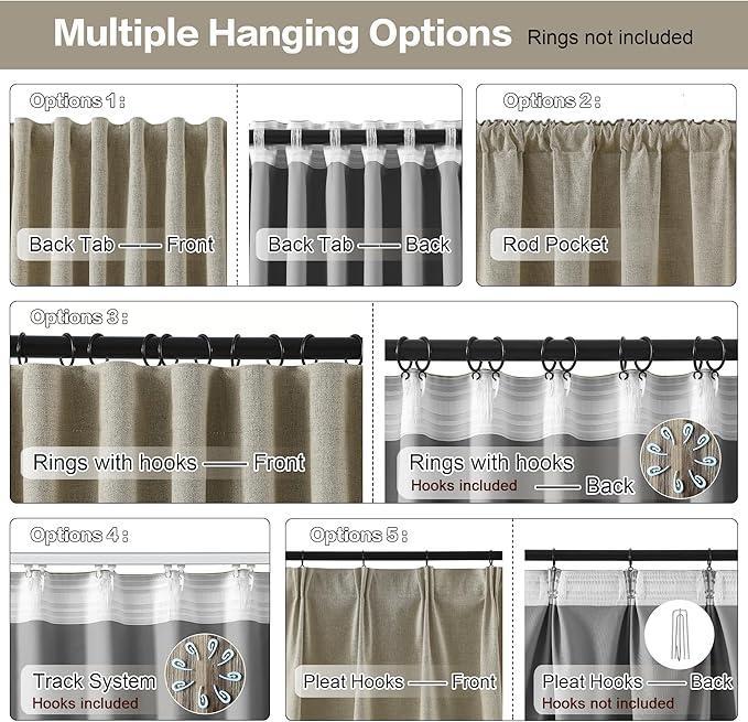 RAIN CITY Light Taupe Blackout Textured 90 Inch Long Linen Blend Curtain Draperies Back Tab with Hooks - Energy Saving Thermal Insulated Curtains for Living Room (2 Panels,W 50 x L 90 Inch)-Ruum Studio Home