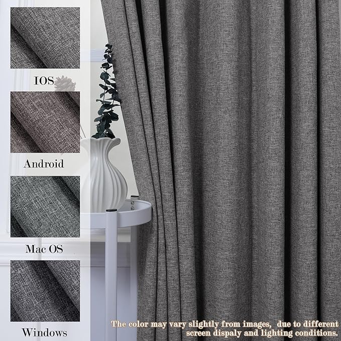 Extra Wide 100% Blackout Linen Textured Curtains - Room Dividers, W200 x L96 (1 Panel), Pinch Pleat Drapes for Living Room, Full Light Block Out Drapery for Sliding Door, Natural Grey-Ruum Studio Home