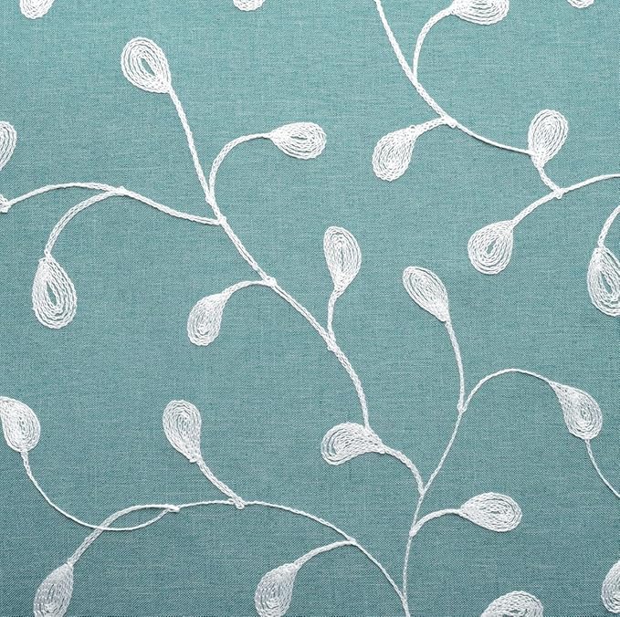 MIUCO Floral Embroidery Semi Sheers Curtain Faux Linen Grommet Window Curtains for Bedroom 52 x 95 Inch 2 Panels, Teal-Ruum Studio Home