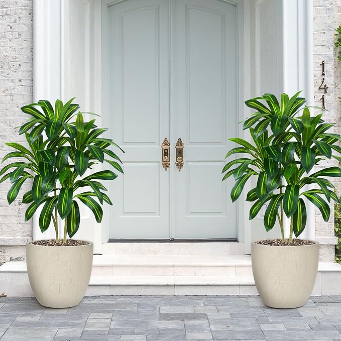 Artificial Dracaena Tree Artificial Silk Tree Faux Tree with White Tall Planter Fake Tropical Yucca Floor Plant (2, White Planter, 4 FT)-Ruum Studio Home