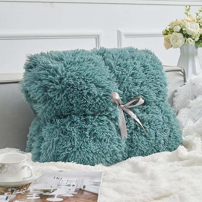 GONAAP Fuzzy Faux Fur Throw Blanket Twin Size Light Teal Super Soft Cozy Plush Fuzzy Shaggy Blanket for Couch Sofa Bed (Light Teal, Twin(60"x80"))-Ruum Studio Home
