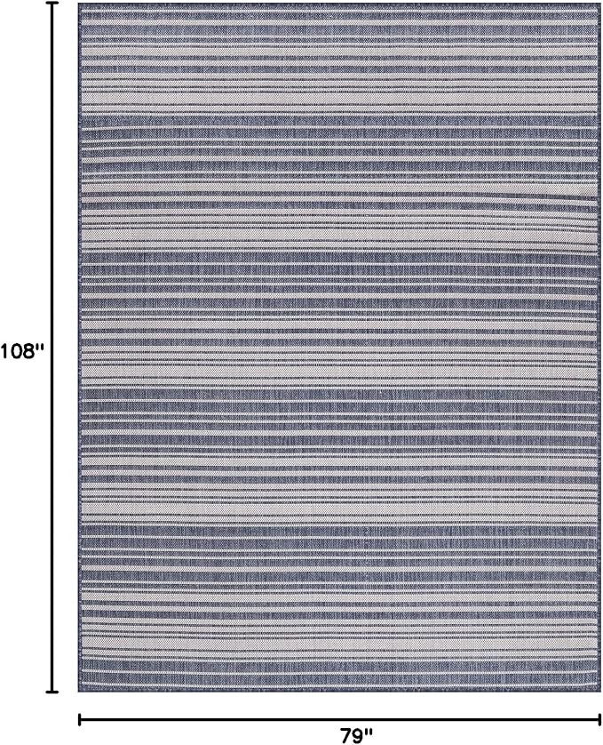 Stripe Outdoor Rug 6x9 Washable Outside Carpet for Indoor Patio Porch Waterproof Easy Cleaning Non Shedding Area Rugs Blue 6 x 9-Ruum Studio Home