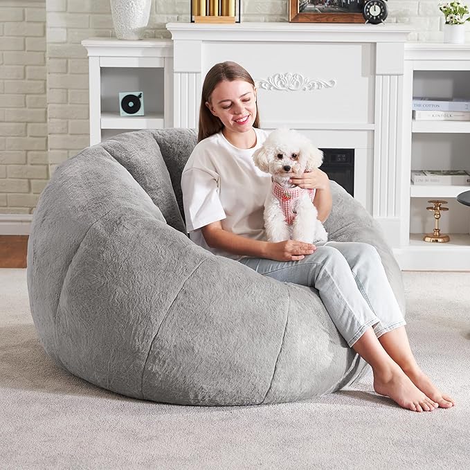 Hobestluk Bean Bag Chairs Large Bean Bag Couch for Adults Stuffed Sofa Chair Comfy Giant Bean Bag Chair with Spacious Design for Reading, Playing or Relaxing (Grey)-Ruum Studio Home