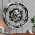 CLXEAST 21 Inch Large Moving Gear Wall Clock,Industrial Steampunk Decor,Decorative Wall Clock for Modern Farmhouse Living Room Decor,Gunmetal Silver Finish-Ruum Studio Home