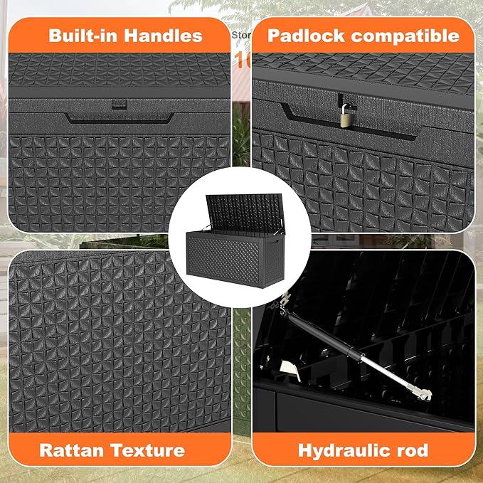 Vixzen 100 Gallon Waterproof Deck Box – Outdoor Storage Organizer for Patio & Garden,Black Pattern-Ruum Studio Home