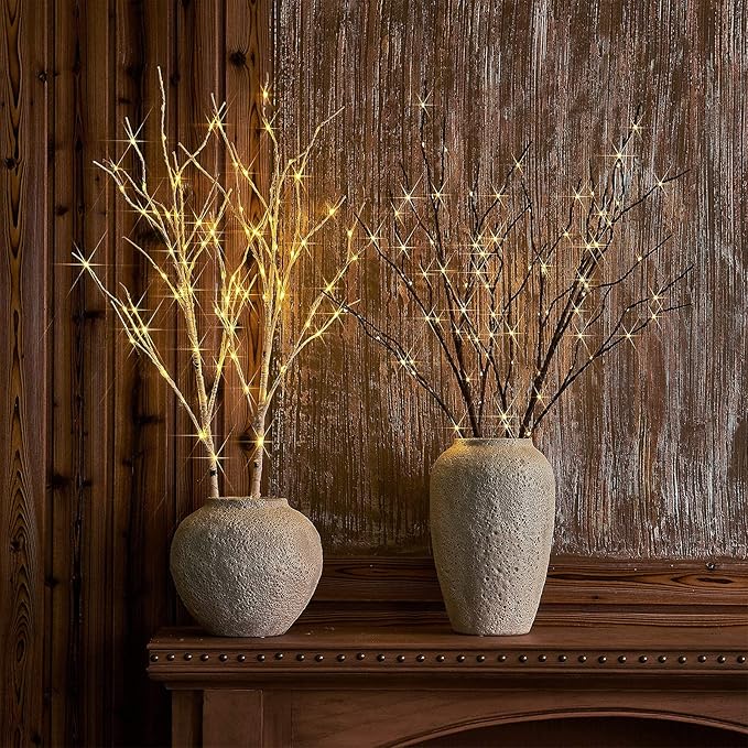 Birchlitland Lighted Brown Branches 32IN 100 LED with Timer Battery Operated, Artificial Tree Branch with Warm,Willow Branch Lights for Home Bedroom Fireplace Christmas Holiday Decoration-Ruum Studio Home