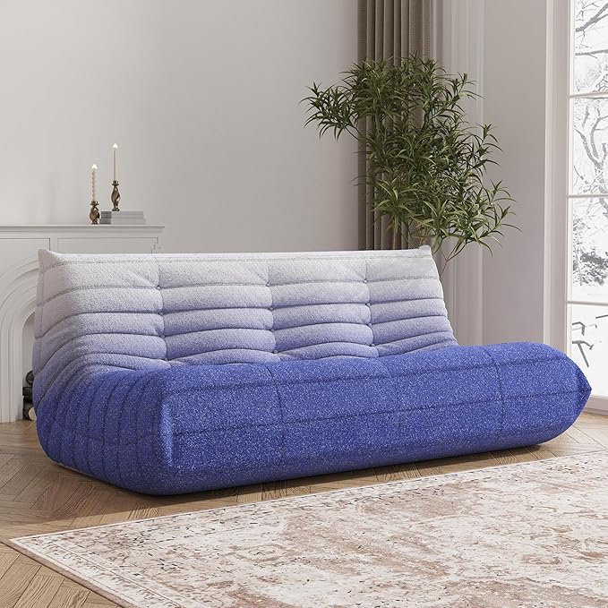 Big Bean Bag Chairs for Adults, 3 Seater Large Bean Bag Sofa, Fireside Chair Lazy Sofa Chair with High Density Comfortable Foam, Modern Bean Bag for Living Room, Bedroom, Office (Blue&White)-Ruum Studio Home