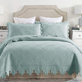 MarCielo 3-Piece 100% Cotton Oversized Bedspread Lightweight Quilt Coverlet Embroidery Farmhouse Bedding Set (Tk Aqua Green, Oversized Queen (100"x106"))-Ruum Studio Home